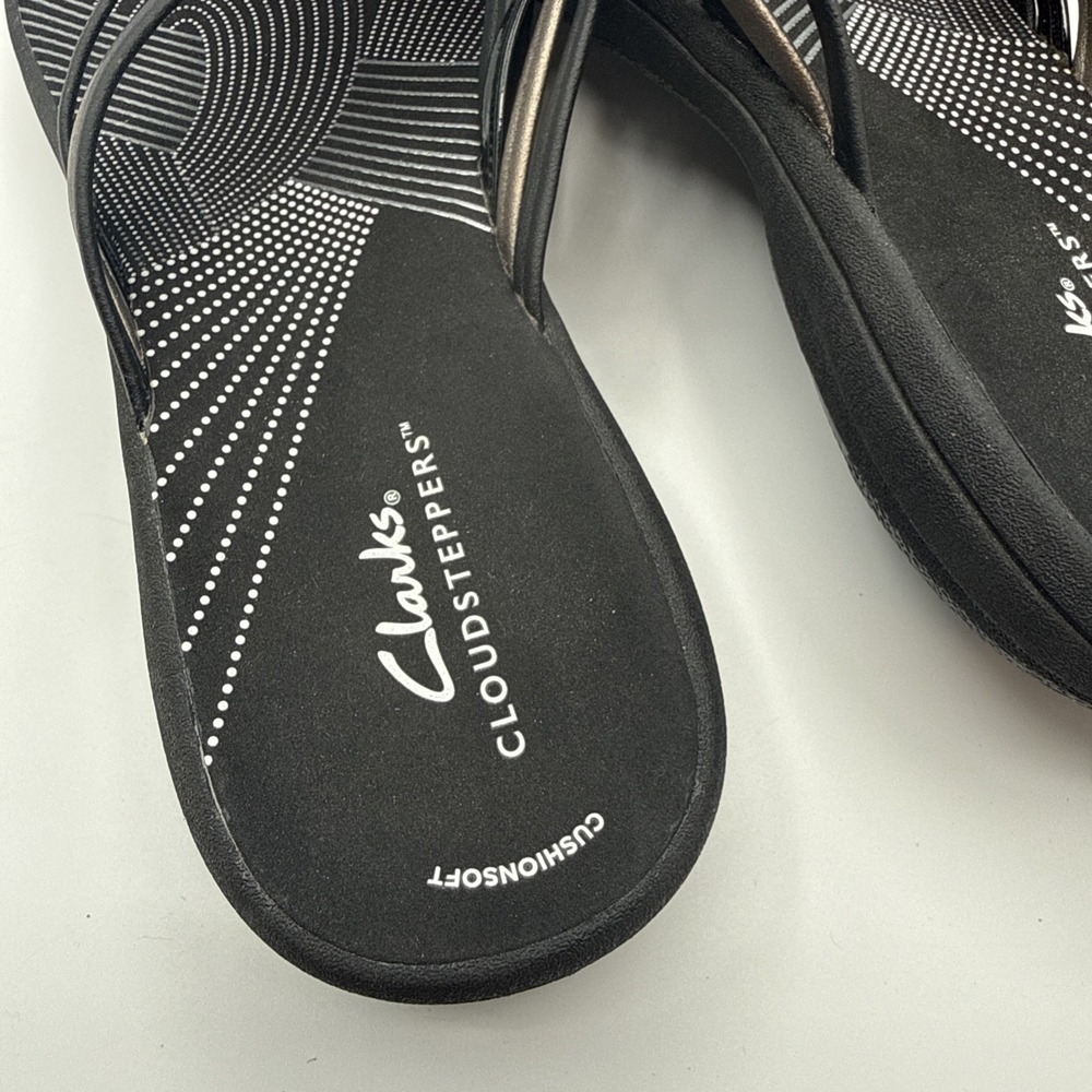 Clarks Cloudsteppers Breeze Coral Flip Flops Sandals - Size 11M - Black/Pewter - Picture 2 of 8